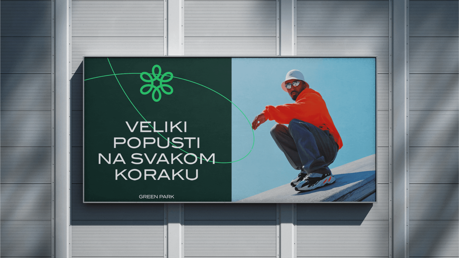 green park commercial billboard with a promise of discounts