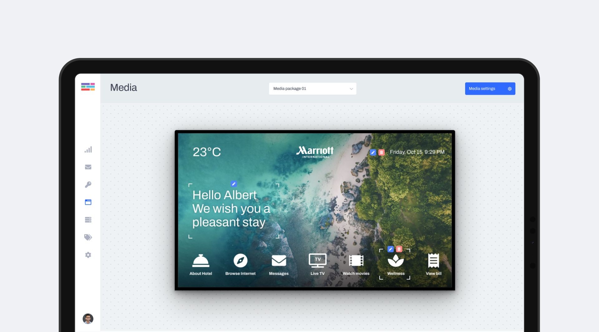 RISTV mockup on a tablet showing a screen of the user
